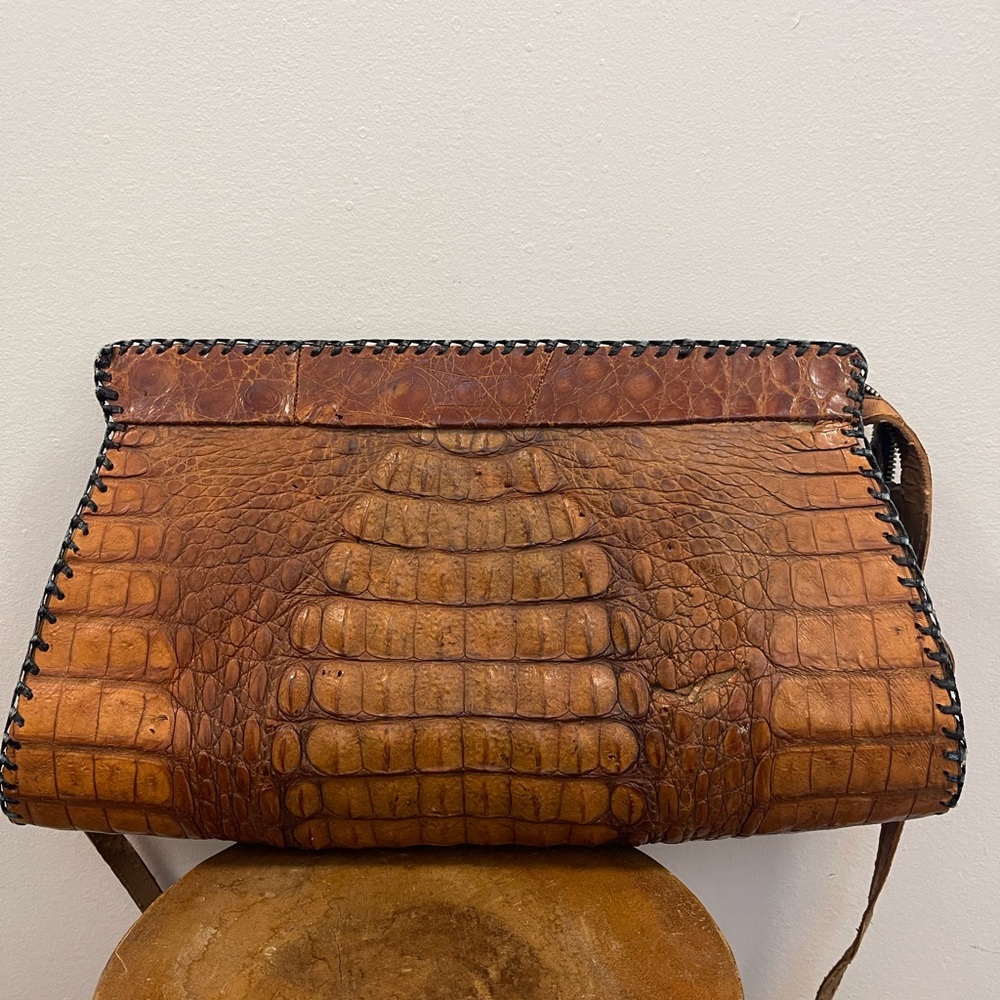 Brown Crocodile Pattern Shoulder Bag